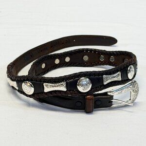 Nadim Genuine Leather Braided Curved Edge Silver Concho Belt 32 Western Boho